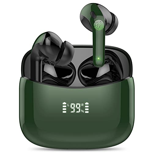 Tiksounds Auriculares Bluetooth, Auriculares Inalambricos Bluetooth 5.1 con Mic, Reproducción de 35 Horas con Pantalla LED Caja de Carga, IPX7 Impermeable, Graves Mejorados para Deporte (Verde) Cover