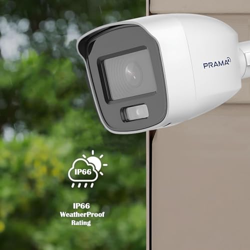 Image of PRAMA PT-HTH11FOE-WPF(M) 5MP Dual Light Audio Bullet Camera, 2960x1665 Resolution, Built-in Microphone Up to 20 m White Light Distance, Water and dust Resistant (IP66), Day /Night Mode Color.