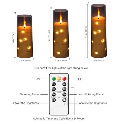 Nimiko Flickering Flameless LED Candles,Battery Operated Candles 9 Pcs with Embedded Star String,Acrylic LED Pillar Candles with Remote,Suitable for Home Decoration to Create an Atmosphere - Image 3
