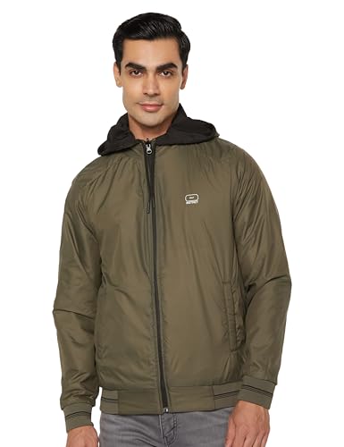 Image of Qube By Fort Collins Men's Polyester Standard Length Regular Fit Reversible Winter Jacket with Ribbed Cuffs & Hood - Warm, Stylish & Versatile