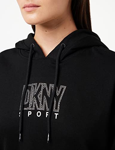 Dkny Women's Hoodie Short Sleeve Rhinestone Logo Top, Black #TOP5