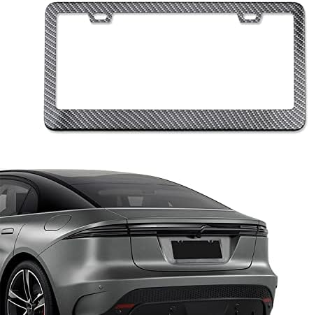 Yonput 1 PC Carbon Fiber Car License Plate Frame, 12.2In x 6.3In Anti-rattling Front Rear License Plate, Universal Rustproof Aluminum License Plate Cover with Screw Cap Kits (Carbon Fiber Black)