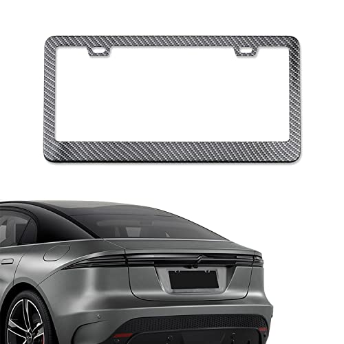 Yonput 1 Pc Carbon Fiber Car License Plate Frame, 12.2In X 6.3In Anti-Rattling Front Rear License Plate, Universal Rustproof Aluminum License Plate Cover With Screw Cap Kits (Carbon Fiber Black) #TOP2