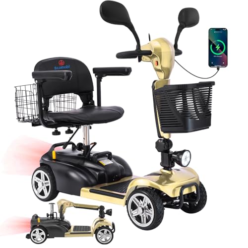15-30 Miles 4 Wheels Mobility Scooter for Adults/Seniors, 350W Powered & 8/9″ tire Electric Wheelchair Device w/Removeable Battery, 2*Baskets/Rear Tail Lights, Compact Duty Mobile for Elderl