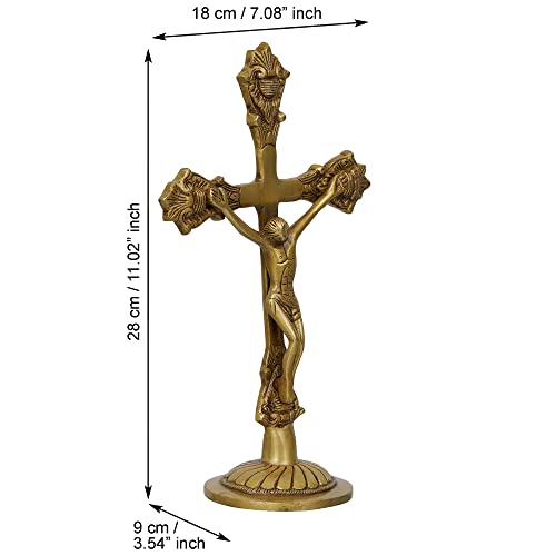 Image of eCraftIndia Golden Brass Jesus Christ Statue | Cross Jesus Statue for Home Office | Gift for Christmas