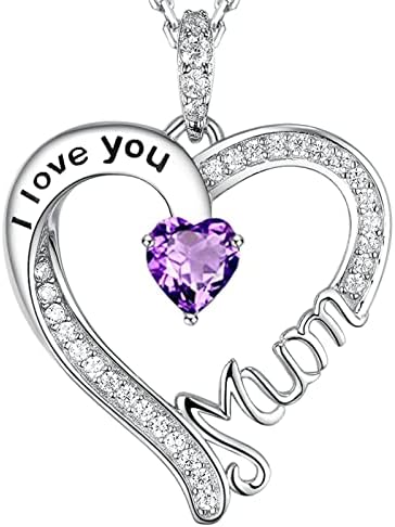 GinoMay I Love You Mum Necklace Birthstones Jewellery Amethyst Aquamarine Necklace Emerald Blue Sapphire Peridot and More Stones Jewellery for Mum Birthday Gifts 925 Sterling Silver Jewellery Mother's Day