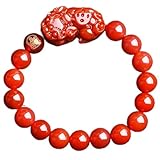 WCOCOW Pulsera de Feng Shui Pixiu, pulsera de la suerte, pulsera de cuarzo de ágata natural, talismán, pulsera de cristal de obsidiana, pulsera de cristal de reiki, amuleto de riqueza, ágata roja