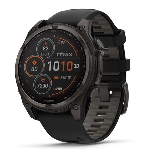 Garmin Fenix 8-47mm, Solar, Sapphire, Carbon Grey Titanium with Black/Grey Silicone Pebbles