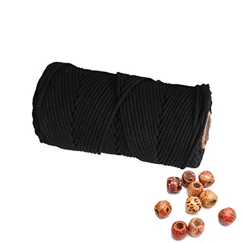 Loving Basso Macrame Cord 3mm Cotton Black 109 Yards, Natural Cotton Rope Colored for Macrame Craft, 4 Strand Twisted 3mm Cotton Cord