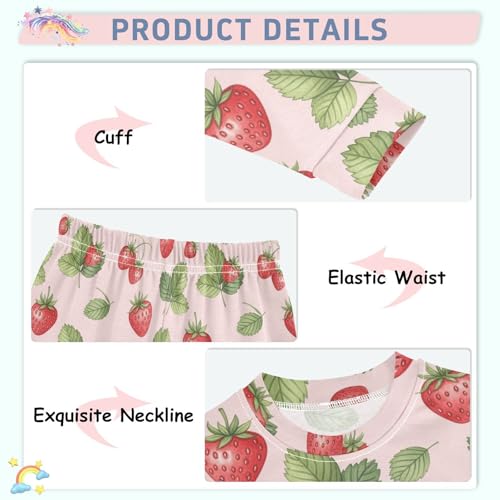 Pajama Sets Long Sleeve Strawberry Leaves Pattern Soft Comfy Sleepwear 2 Piece PJS 3-8T4