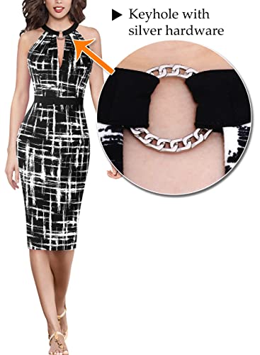 Vfshow Womens Black And White Geometric Print Halter Neck Keyhole Cocktail Party Cutout Pleated Ruched Slim Fitted Bodycon Pencil Dress 9247 Stp S #TOP5