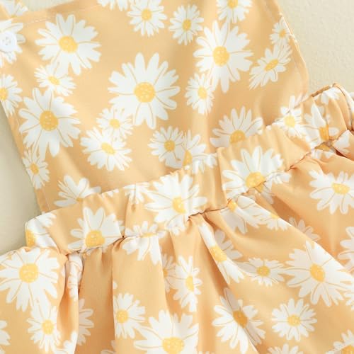 Image of Toddler Baby Girl Summer Clothes Kids Short Sleeve Solid T-Shirt Ruffle Daisy Skirts Overalls Dress Outfit 18M-6T