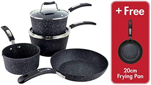 Scoville Neverstick 4+1 Piece Kitchen Cookware Set - Non-Stick Coated, Milkpan, Saucepans, Frying Pans, Speckled Design, Free 20cm Frying Pan Included