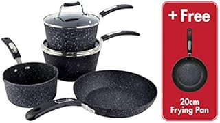 Scoville Neverstick 4+1 Piece Kitchen Cookware Set - Non-Stick Coated, Milkpan, Saucepans, Frying Pans, Speckled Design, Free 20cm Frying Pan Included