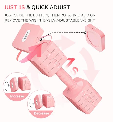 20LBS Dumbbell Set Adjustable Hand Weights for Women Men Adjust Dumbbells Sets for Home Gym Exercise Workout Strength Training Equipments Pink - image 3