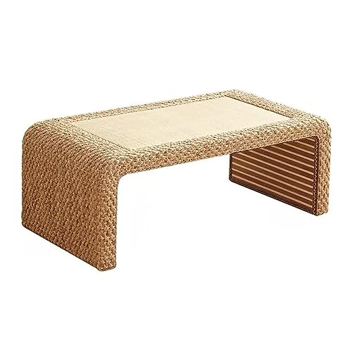 Table basse en rotin et osier, meuble de salon rustique texture jonc de mer - 2