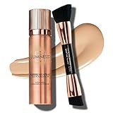 LUMINESS Silk Airbrush Spray Foundation & Buffing Brush Kit – Full Coverage Foundation & Dual-Sided Buffing Brush - Buildable Coverage, Anti-Aging Formula Hydrates & Moisturizes (Shade - Fair)