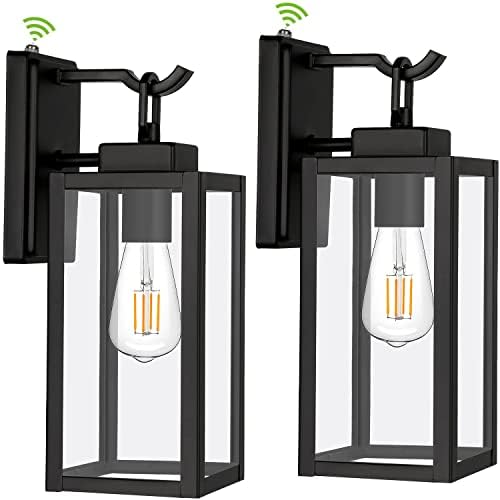 hykolity Outdoor Wall Lantern, Dusk to Dawn Exterior Wall Light, Matte Black Anti-Rust Wall Sconce Lighting Fixture, Wall Mount Light with Clear Glass Shade, ETL Listed for Porch Entryway, Front Door