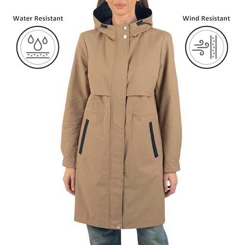 Alpine Swiss Tanya Tan Large Women's Hooded Rain Jacket - Stylish Long Trench Coat Windbreaker - Image 2