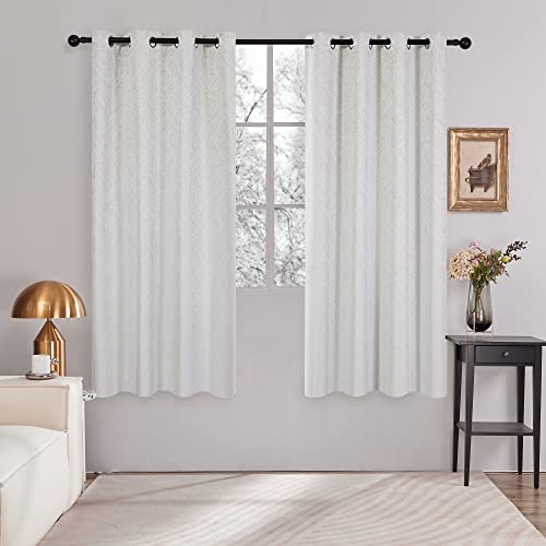Deconovo 100% Blackout Curtains, Jacquard Grommet Window Curtains, Thermal Insulated Room Darkening Noise Reducing Window Drapes For Bedroom Kids Room (Greyish White, 52X72 Inch, Set Of 2) #TOP1
