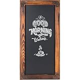 MyGift Large Chalkboard Sign Wall-Mounted - 12 x 25-Inch Burnt Wood Frame Erasable Blackboard with Metal Accent Corners