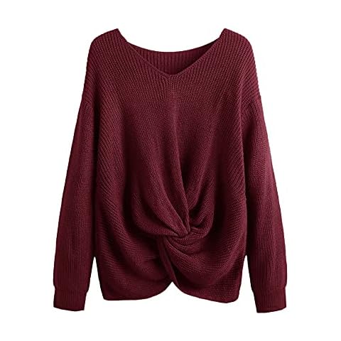 Floerns Suéter de Manga Larga con Dobladillo Torcido en V para Mujer Talla Grande Cover