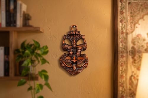 Image of KridayKraft Metal Nazar Battu with Naag Ganesha for Evil Eye Protection and Nazar Suraksha, Suraksha Kawach Mask for Home, Office Wall & Door Hanging Decor, Vastu Showpiece (Copper)