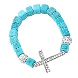 JUYAXIN Elastische Kreuze, dehnbar, türkisfarbene Steinperlen, Schmuck für Damen und Herren, leger, formeller Anlass, türkisfarbene Kreuze, Einheitsgröße, Wie beschrieben