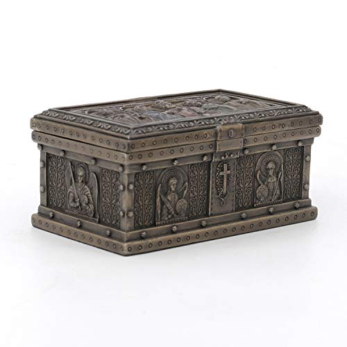 Cold Cast Bronze 4 7/8 Inch Jesus Christ Saint Peter St Paul Icon Relic Rosary Trinket Box #TOP1