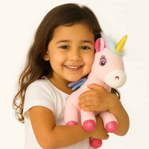 Image of Cute Unicorn Plush Toy for Kids | Soft Stuffed Animal with Sparkle Horn & Wings | Birthday Gift, Nursery Decor, Cuddly Sleep Buddy (Pink, 25 cm)