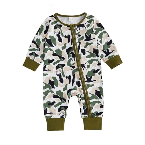 Gueuusu Country Baby Clothes Boy Girl Farm Animal Print Long Sleeve Romper Zipper One Piece Jumpsuit Cute Fall Outfit