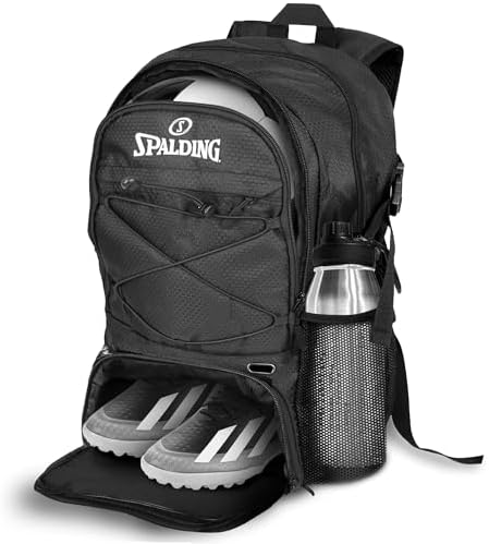 Spalding Soccer Backpack Sports Bag, Black Soccer Bag with Ball a...