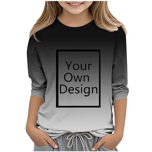 Custom Shirts for Girls Boys, 3/4 Length Sleeve Tops Gradient Tshirt, Your Own Design Text/Photos/Paintings