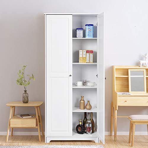 image for VINGLI White Pantry Cabinet, Kitchen Pantry Storage Cabinet, Freestand