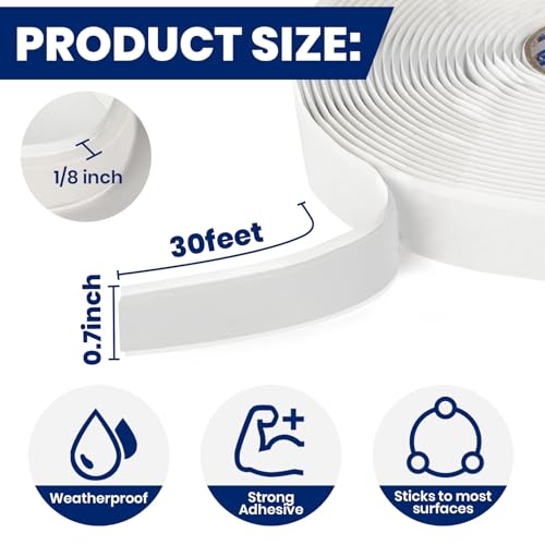 ADHES Butylband Dichtungsbänder, 19mm x 9m x 3mm 1 Rollen, Tape Wasserdichtes Klebeband für Teichbau, Bauwerke, Fassaden, Dach, Wohnwagen, Fenster, Container, Flachdach Weiß Butyl Sealant Tape