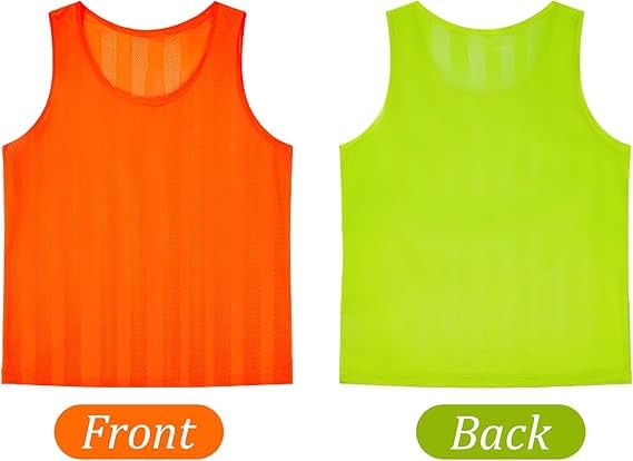 Malloom 24 Stück Fußball Leibchen für Erwachsene, ohne Logo Trainingsleibchen Fussball Leibchen Kinder Erwachsene, Team-Spiel Bibs für Fußball, Basketball, Volleyball - Grün & Orange