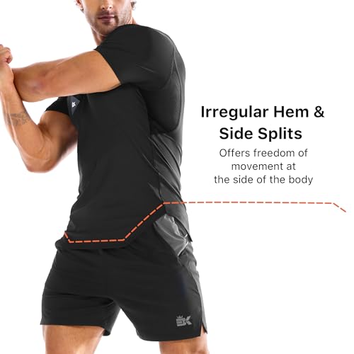 BROKIG 3 Pack Men's Irregular Muscle Gym Shirts Quick Dry Sun Protection Workout Athletic T Shirt Short Sleeve2