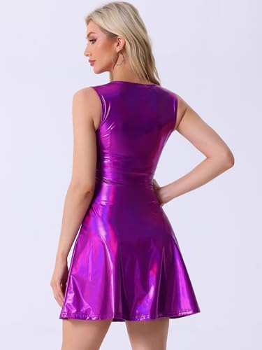 Image of Allegra K Women's Metallic Sleeveless High Waist Club Party Disco Holographic Dress
