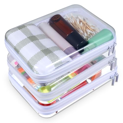 3PCS Clear Hard Zipper Cases – Thicken PET Storage Organizer with Double Zipper, Portable Travel & Cosmetic Bag for Toys, Office Supplies & Toiletries (8.7” x 6.3” x 2.4”)