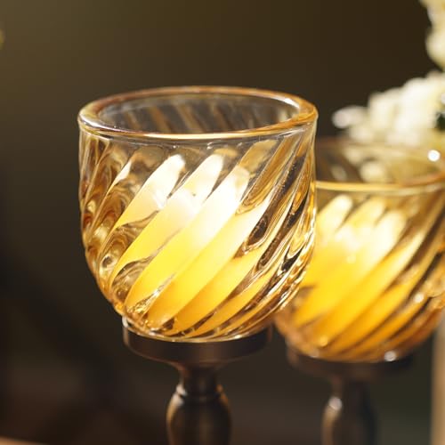 Image of Pure Home Yellow Swirl Textured Hurricane - Large | Size: 9 x 9 x 24 cm | Premium Hurricanes for Home Decor | Living Room & Home Decor Showpiece | Ideal for Diwali & Festive Gifting | Premium | Pack of 1