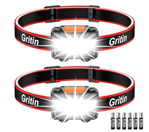 Gritin LED Head Torch, [2 Pack] Super Bright Headlamp Headlight...
