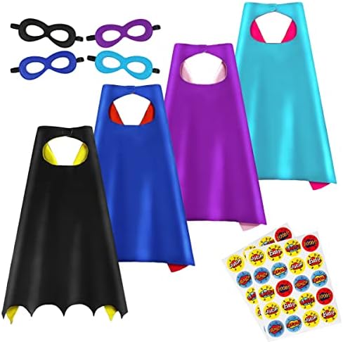 AIMIKE Superhero Capes and Masks, DIY Dress Up Capes and Masks Set, 4 Packs with Stickers