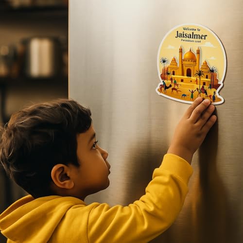 Image of Naxon Jaisalmer City Theme Souvenir Wooden Fridge Magnet for Refrigerator - Printed Fridge Magnet for Kitchen & Home Decor | Perfect Souvenir Gift | Size 3x3 in | Pack of 1