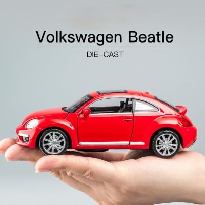 Image of Volkswagan Beetle Model Car with Box, Zinc Alloy Pull Back Toy car with Sound and Light for Kids Boy Girl Gift [Colors as Per Stock]