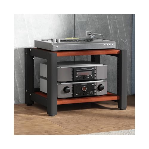 Stojak stereo Hi-Fi, stojak na wieżę audio z regulowanymi półkami, komponenty AV, stojak na media z drewna, regał narożny, witryna odtwarzacza CD/DVD do kina domowego (obrotowa, 3 poziomy)