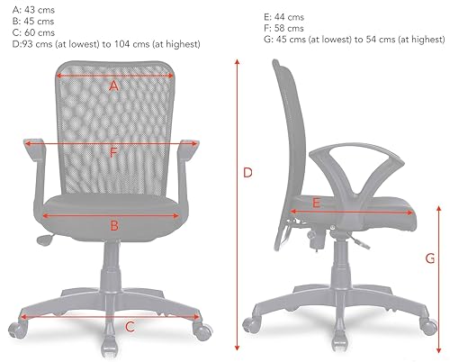 Image of Office Arm Chair with Metallic Frame, Mesh Back, Nylon Base, and Adjustable Handle, Cushion Fabric (Black)
