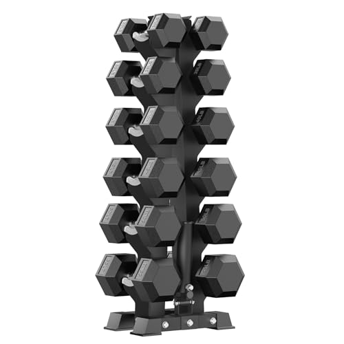 Image of PAPABABE Hex Dumbbell Sets with Rack, 100-600lb Rubber Coated Dumbbell Weight Set and Storage Rack, Multiple Options Hand Weights for Strength Training