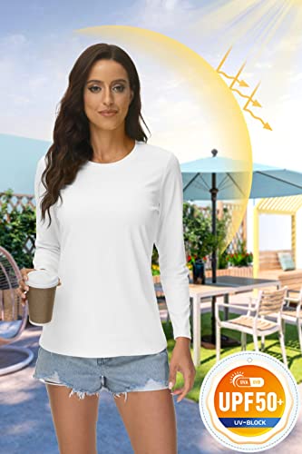 Magcomsen Long Sleeve Shirts For Women White T Shirts Lightweight Summer Tops Rash Guard Sun Protection Shirts Women Dry Fit Tshirts Running Shirts,S #TOP2