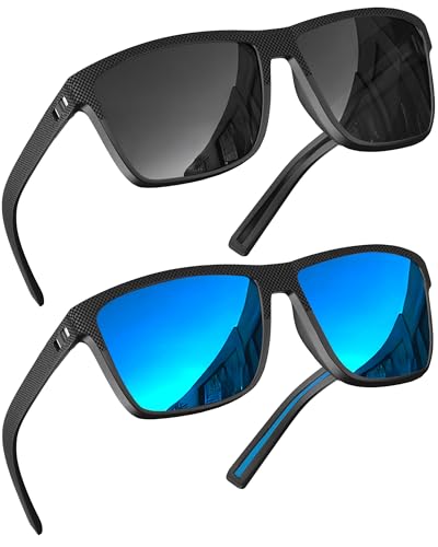 grinderPUNCH 2 Pack Polarized Driving Sunglasses for Men Lightweight UV400 Protection Anti Glare Square Sun Glasses
