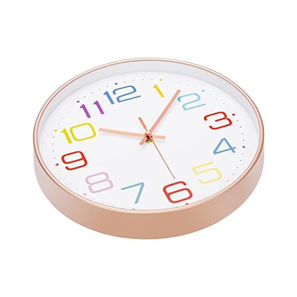 VINILITE Kinder Wanduhr ohne Tickgeräusche 30cm Bunt Zahlen Modern Quartz Lautlos Wanduhr Batteriebetrieben für Kinderzimmer, Küche, Wohnzimmer, Schlafzimmer, Büro – Bild 4